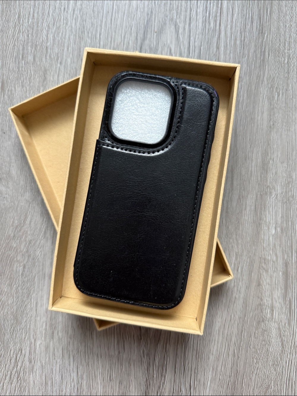 iPhone 15 Black Leather Magnetic Wallet Phone Case